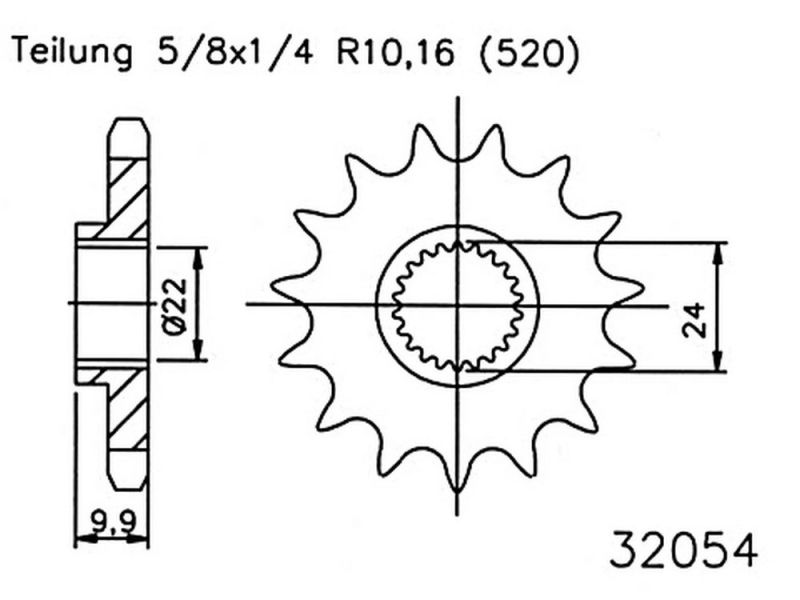Esjot Motorrad Ritzel 16 Zähne (520) (5/8x1/4) (32054-16)