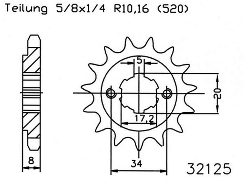 Esjot Motorrad Ritzel 16 Zähne (520) (5/8x1/4) (32125-16)