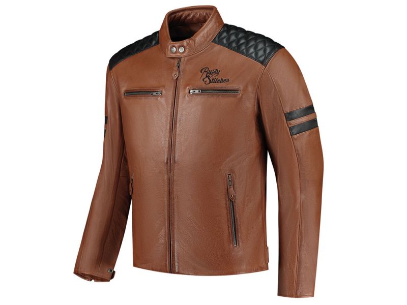 Rusty Stitches Jari V2 Motorradjacke Herren (cognac / schwarz)