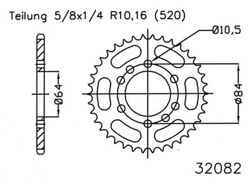 Esjot Motorrad Kettenrad 36 Zähne Stahl (520) (5/8x1/4) (92-32082-36)