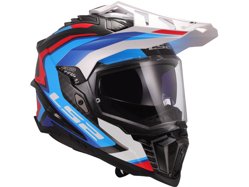 LS2 MX701 Carbon Explorer Frontier II Motorradhelm (Weiß/Blau/Rot)