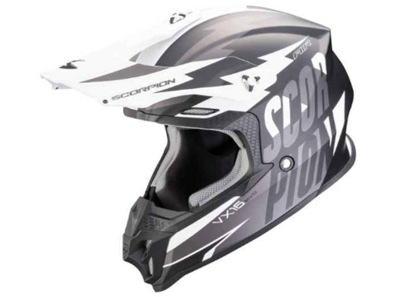 Scorpion VX-16 EVO Air Slanter Crosshelm (Schwarzmatt/Silber)