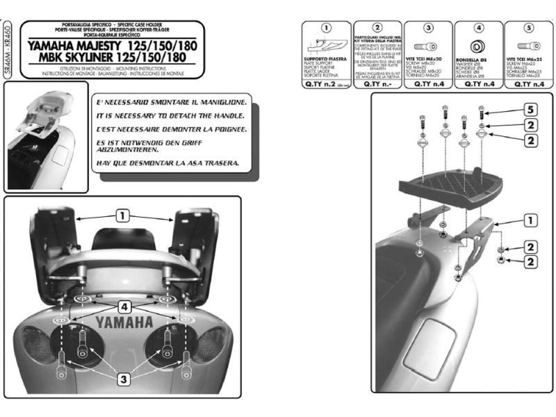 GIVI Monolock SR Gepäckbrücke MBK Skyliner 125/150 (2001-2009) Yamaha YP 125/150/180 Majesty (2001-2010)